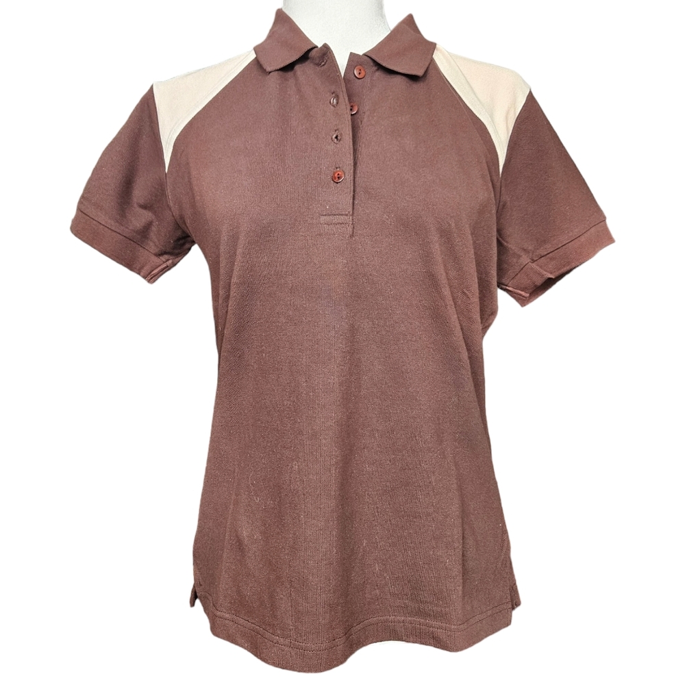 Aurea cinnamon and cream cotton golf polo shirt short sleeve size M